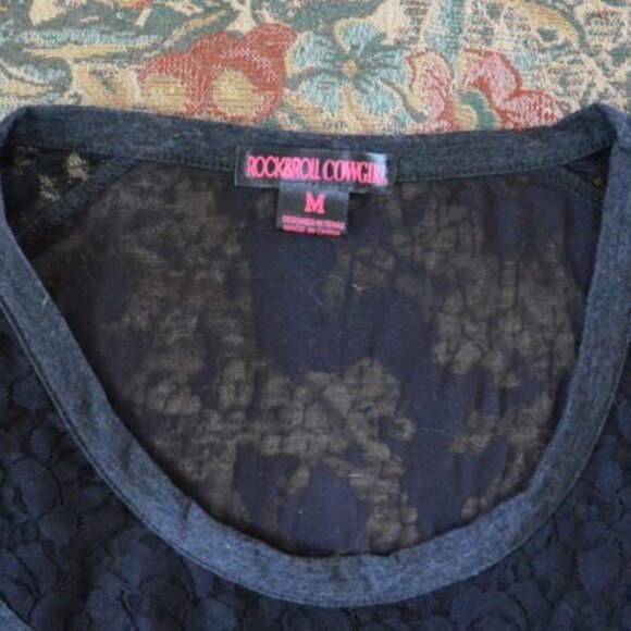 Rock & Roll Cowgirl Black lacy Stars and Stripes Medium Top - Picture 5 of 6